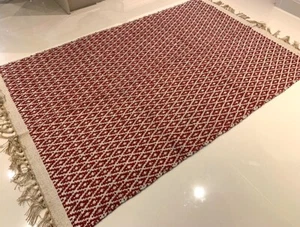Red Geometric Handmade Natural Recycled Cotton & Jute Washable Kilim Rugs Runner - Picture 1 of 16