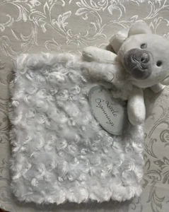 Little Beginning Bear Security Blanket White Swirl Faux Fur Triangle Skirt Gray - Picture 1 of 5
