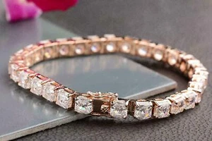 8Ct Asscher Cut Diamond Lab-Created Tennis Womens Bracelet 14K Rose Gold Plated - Picture 1 of 3