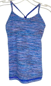 Ivivva by LuluLemon Tank Top Girls Size 7 Racerback Blue Pink Stripe Nylon Blend - Picture 1 of 10