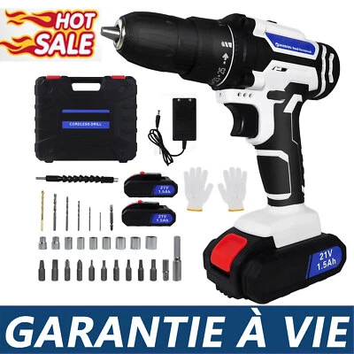 21V Perceuse Visseuse sans fil 29 pièces Kit de tournevis avec 1 ou 2 batterie