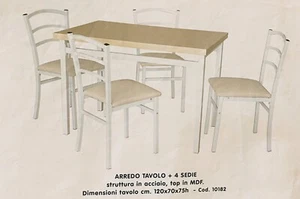 Tavolo con 4 sedie 120x70x75h.Struttura in acciaio,top in MDF. ART.14453 - Foto 1 di 1