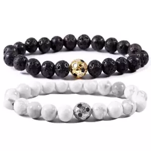 Vulkan Stein Perlen Armband Herren Weiß Türkis Basketball Baseball Set - Bild 1 von 9