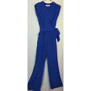 Mono Diane Von Furstenberg 100 % azul seda con cinturón envolvente sintético naranja talla 2 - Imagen 1 de 7