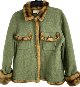 Tasha Polizzi Sandleblanket Jacket Shacket Faux Mink Trim Sz L RJ10111 Western - Picture 1 of 7