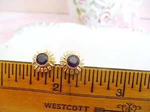 Vintage AMETHYST Ohrringe 14k GOLD! Ohrstecker! LoVeLy Blumenfassung ~ LILA! - Bild 1 von 11
