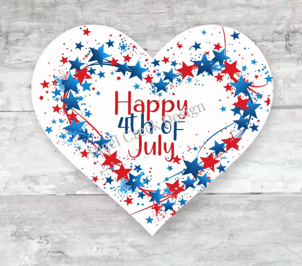 Happy 4th of July Favors Heart Shaped Stickers Envelope Seals USA Stars Labels - Image 1 of 1
