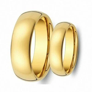 His & Her's 6mm/8mm Gold Shiny Center Tungsten Carbide Wedding Band Ring Set - Picture 1 of 2