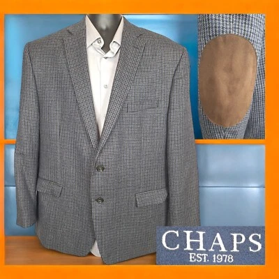 Blazer Abrigo Deportivo Chaps Para Hombre 46R Gris Cuadros Lana Cuadros Codo Parches Foto 1 de 4