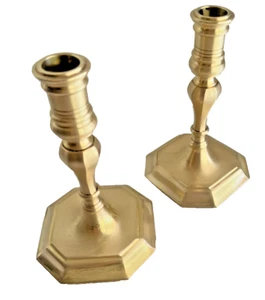 Baldwin Pair of Candlestick Holder Brass Octagon Base 7" Height Vintage - Picture 1 of 8