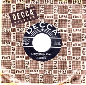 Al Jolson Avalon: Anniversary Song / Avalon .. 45 RPM -3186 - Picture 1 of 3