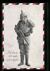 Ansichtskarte Ich kam, ich sah, ich siegte, Frau in Uniform mit Gewehr 1916 