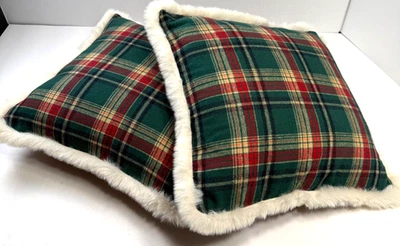 Almohadas Belffin Navidad Rojo Verde Borde de Piel a Cuadros 18x18 Foto 1 de 4