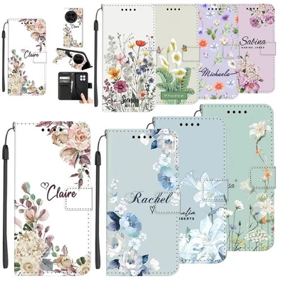 Phone Case For Oneplus 11 12 13T 10T 9R Customized Name Flip Stand Flowers Cover — 第 1/4 张图片