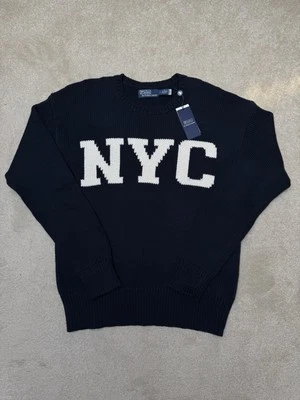 Ralph Lauren Navy NYC Cotton Cashmere Blend Crew Neck Knit Jumper Medium - Image 1 of 4