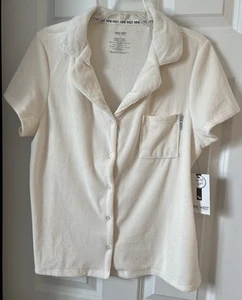NWT Nine West Velour Sleepwear Top Women M Collar Short Sleeve Pocket Soft. - Picture 1 of 4