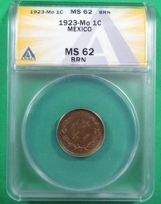 1923-Mo 1c Mexico ANACS MS62 Brown. Pouplar one-centavo. (925169) - Image 1 of 2