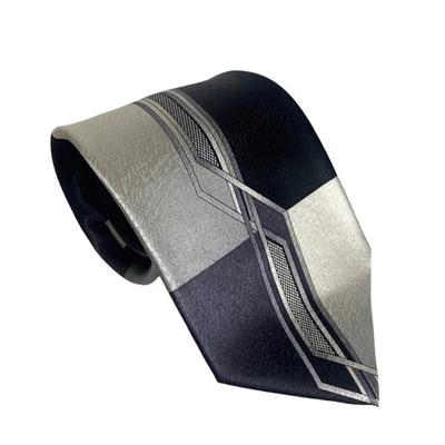 100% Silk Tie by Pierre Cardin - Black, Gray and Silver Pattern Design Wedding - Image 1 of 4