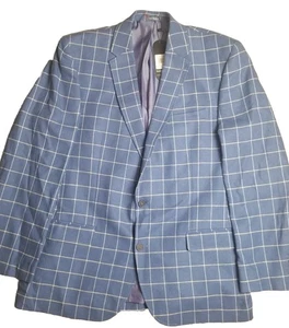 Samuel Windsor Windowpane Blazer Jacket Plaid Classic Blue 44R Linen Cotton NWTs - Picture 1 of 16