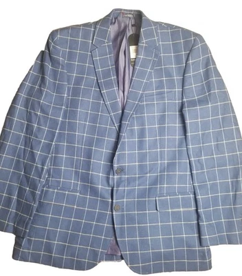 Samuel Windsor Windowpane Blazer Jacket Plaid Classic Blue 44R Linen Cotton NWTs - Image 1 of 4