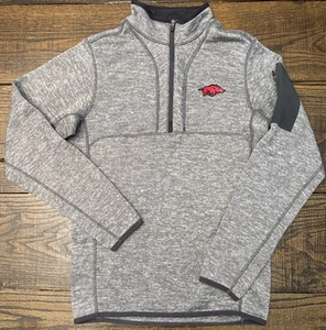 Arkansas Razorback Fleece Knit Pullover Men’s Small Grey 1/4 Zip Sweater NCAA - Picture 1 of 21