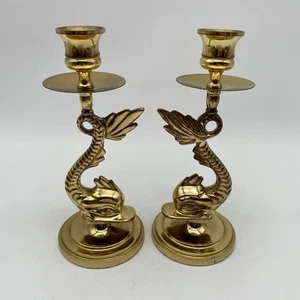 PAR de Candelabros De Colección Latón Elegantes Peces Koi Místicos Delfines - Imagen 1 de 12
