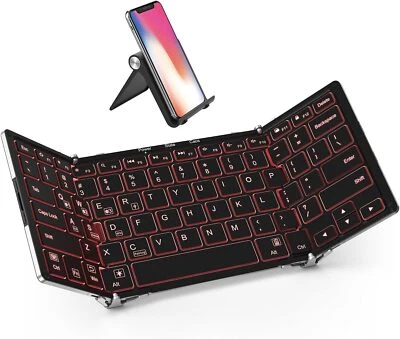 Silver Tri-fold Backlit Bluetooth Keyboard For Laptop Tablet Smartphone - Image 1 of 4