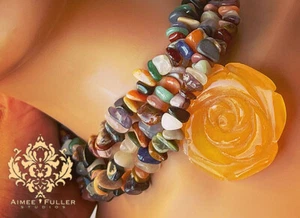 Aimee Fuller Honey Jade Carved Yellow Gold Rose Citrine Agate Statement Necklace - Picture 1 of 3