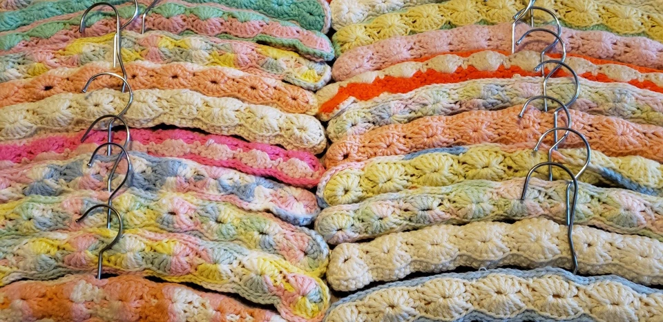 Nana Handmade Crocheted Wooden Hangers Yarn Covered 16" Lot of 60 3 for $10 - Image 1 of 1