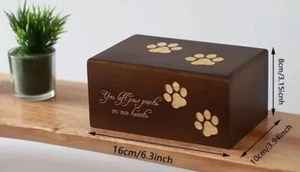Pet Memorial Urn - Memory Box, Wooden Box for Small Pets, Heart Paw Prints Black - Picture 1 of 7