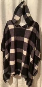 Lane Bryant Women Poncho Size 22/24 Black White Hooded Buffalo Check Boxy - Picture 1 of 3