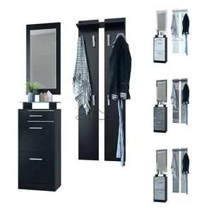 Garderobenset Garderobe Paneele Schuhschrank Spiegel Loret V2 Mini Schwarz matt - Bild 1 von 32