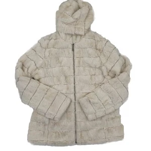 Bellivera Women Faux Fur Coat Shearling Fluffy Fuzzy Shaggy Hood Sherpa Medium - Picture 1 of 10