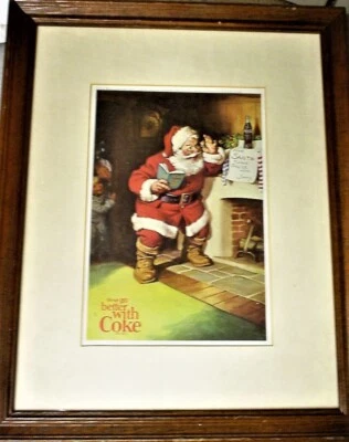 SANTA CLAUS ORIGINAL COCA COLA  ART PRINT, FRAMED 13 X 16 EXCELLENT CONDITION - Image 1 of 3