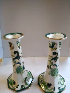 Masons Ironstone Green Chartreuse 6.5 " Pair of Candlesticks - Picture 1 of 4