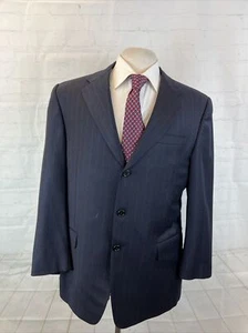 Hickey Freeman Men's Dark Navy Blue Striped Wool Suit 42R 36X30 $1,695 - Picture 1 of 12