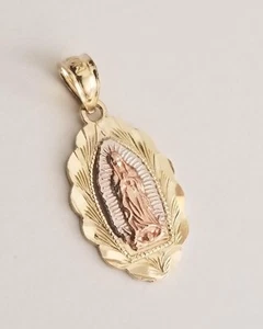 14K Tri-Tone Gold Virgin Mary Guadalupe Pendant ( 11x20 mm ) - Picture 1 of 10