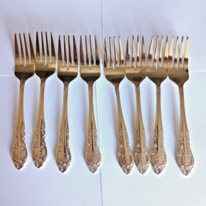 GIBSON Monogram 24K Gold-Plated Premium Flatware 8 Salad Dessert Forks - Picture 1 of 5
