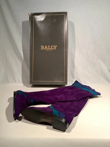 Women’s Purple Suede Alida Bally Boots with green & blue trim, size 7M, 21 1/2" - Picture 1 of 11