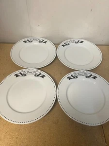 Set Of 4 Marketplace Menu Le Petit Plat Porcelain Dinner Plates White & Black - Picture 1 of 4