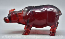7.8" Old Chinese Red Amber Carved Fengshui Ox Cattle Statue Sculpture