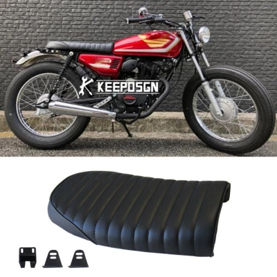 PU Motorcycle Cafe Racer Seat Flat Driver Saddle Black For Honda CG125 CB125 250 - Image 1 of 4