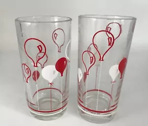 SET OF 2 RED & WHITE BALLOON 5" DRINKING GLASSES TUMBLERS - Picture 1 of 4