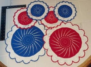 Lot Of 6 Crochet Doilies 8 & 14" Red White Blue Patriotic 4th of July Unused - Picture 1 of 4