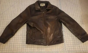 VTG Eddie Bauer Leather Jacket Brown Heavy Quilt Lined Full Zip Cafe Bomber L - Picture 1 of 17