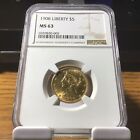 1908 $5 Gold Five Dollar Half Eagle Ngc Ms63 Rare Us Gold Coin.