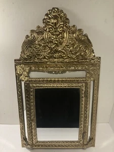 Vintage Embossed Brass Wall Mirror Brush Cabinet 24” - Picture 1 of 12