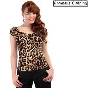 Collectif Dolores Top in Feral Leopard Print - 1950s Vintage Inspired Rockabilly - Picture 1 of 4