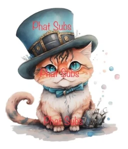 Sublimation Print Top Hat Cat Ready To Press Heat Transfer - Picture 1 of 1