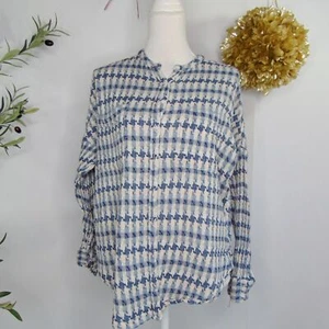 Lou & Grey for LOFT Women's Textured Button-Down Shirt Blue White Size Medium - Picture 1 of 7